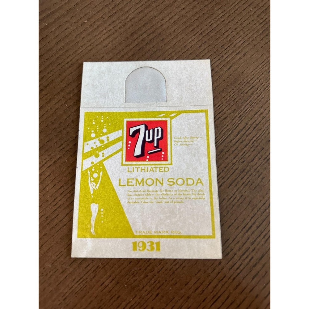 RARE HTF 7 Up Lithiated Lemon Soda Vintage Bottle Label Sticker 1931 3.5 x 4.5''
